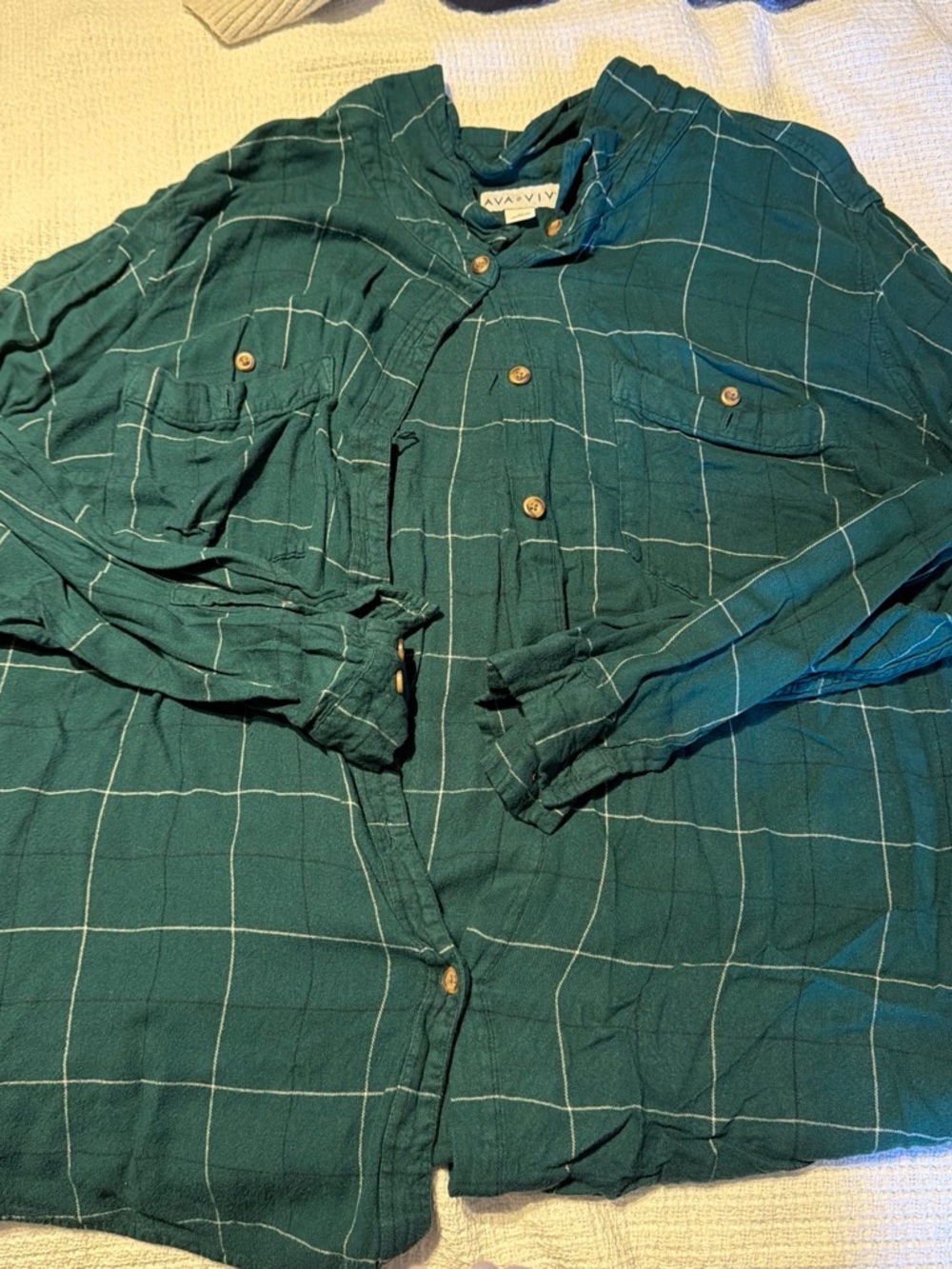 Ava & Viv Dark Teal Windowpane Plaid Button-Front Shirt
